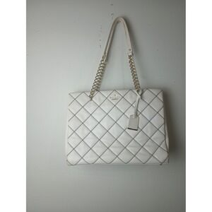 Kate Spade Emerson Place White Leather Quilted Chain Tote Shoulder Bag PXRU6000